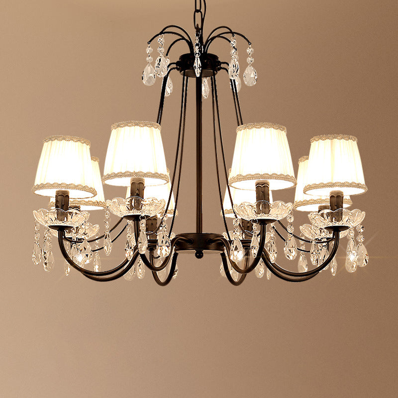 Retro Metallic Black Chandelier With Crystal Pendant - Elegant Swooping Arm Lighting Fixture