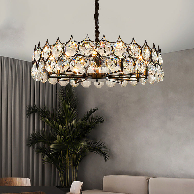 Modern Black Crystal Chandelier Pendant Light For Country Living Room Decor