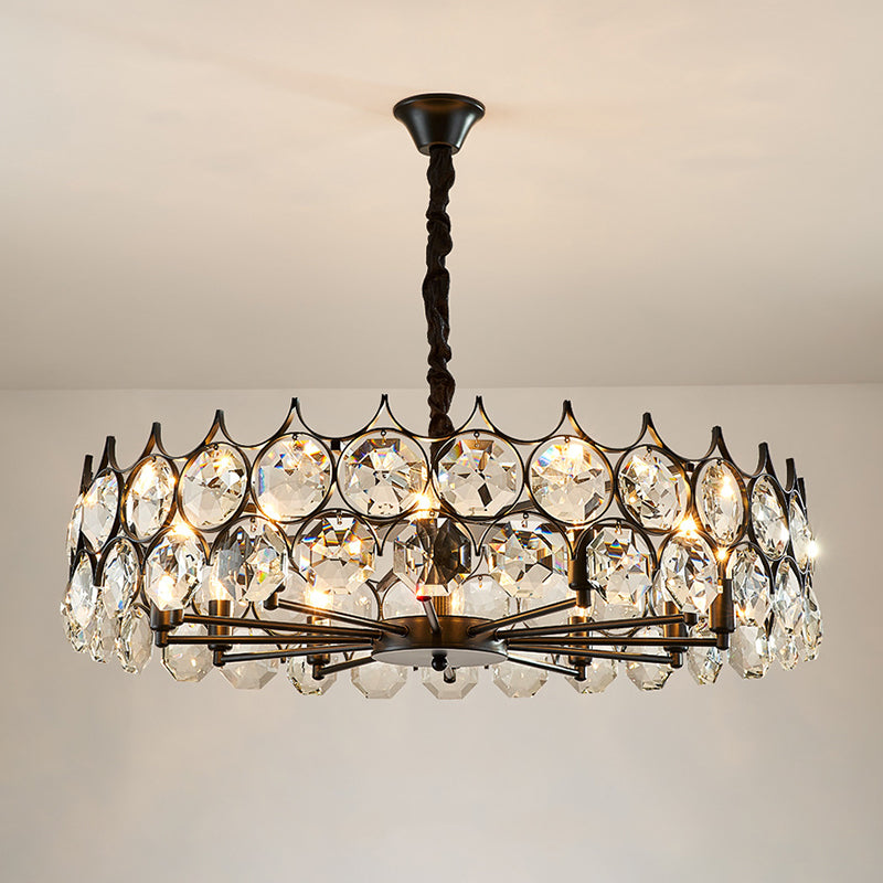 Modern Black Crystal Chandelier Pendant Light For Country Living Room Decor