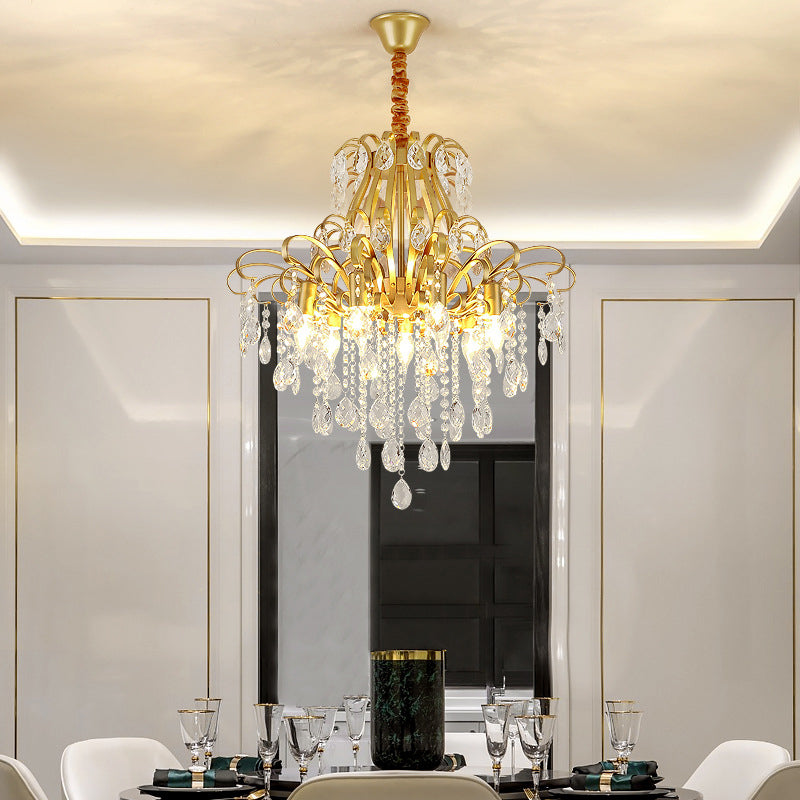 Metal Drop Pendant Chandelier With Crystal Draping - Traditional Branch Design