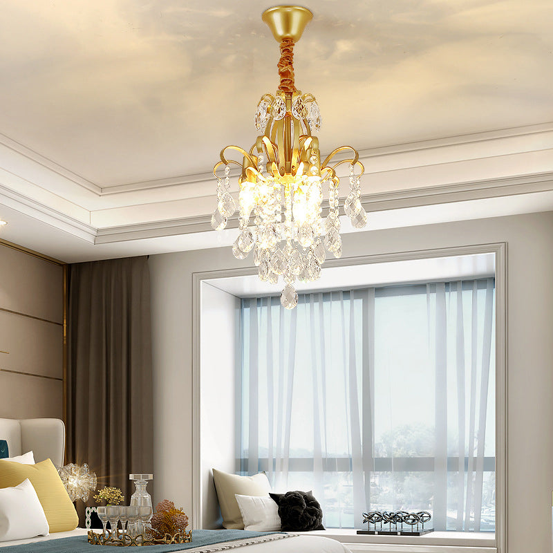 Metal Drop Pendant Chandelier With Crystal Draping - Traditional Branch Design