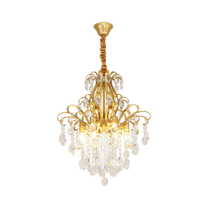 Metal Drop Pendant Chandelier With Crystal Draping - Traditional Branch Design