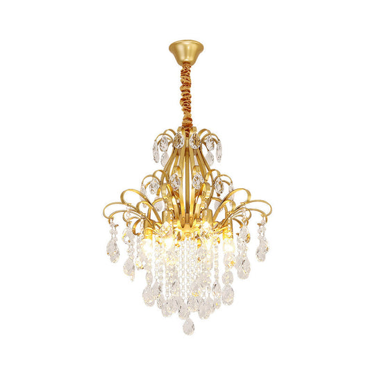 Metal Drop Pendant Chandelier With Crystal Draping - Traditional Branch Design