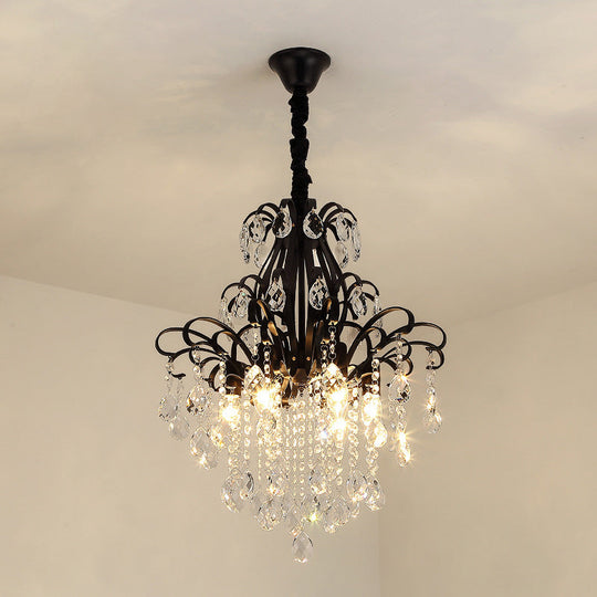 Metal Drop Pendant Chandelier With Crystal Draping - Traditional Branch Design