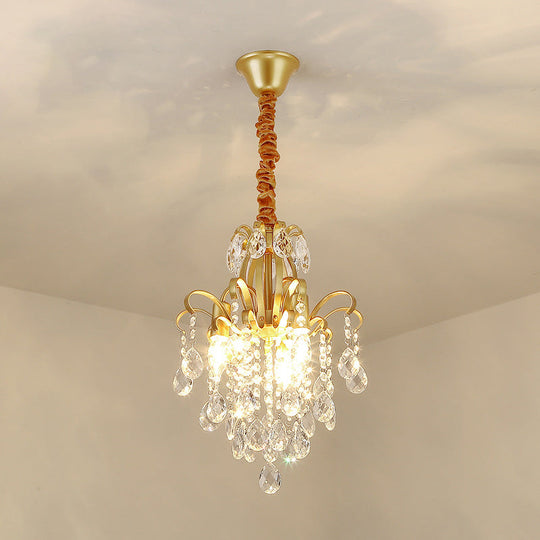 Metal Drop Pendant Chandelier With Crystal Draping - Traditional Branch Design