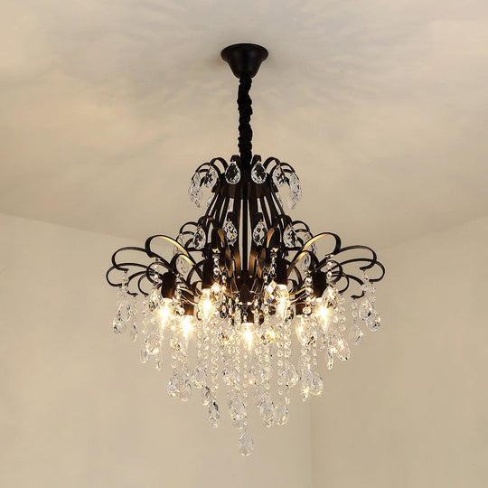 Metal Drop Pendant Chandelier With Crystal Draping - Traditional Branch Design