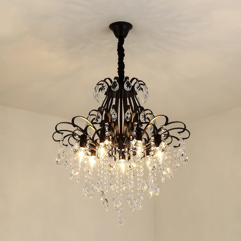 Metal Drop Pendant Chandelier With Crystal Draping - Traditional Branch Design Black / 24.5