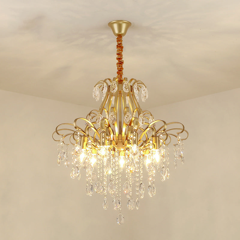 Metal Drop Pendant Chandelier With Crystal Draping - Traditional Branch Design