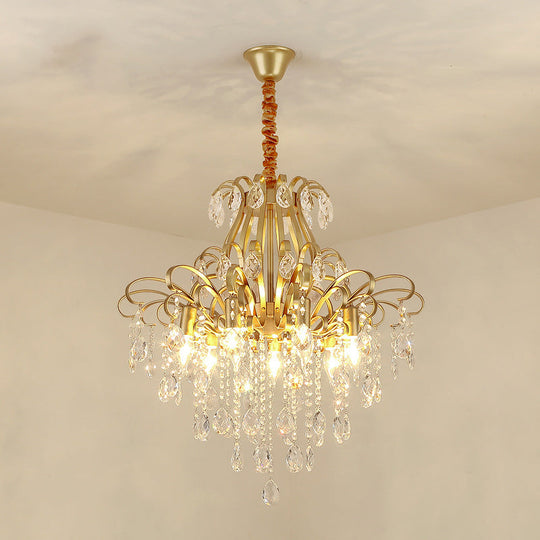 Metal Drop Pendant Chandelier With Crystal Draping - Traditional Branch Design