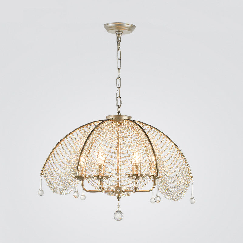 Scalloped Crystal Chandelier Lamp: Countryside Brass Pendant Light Perfect For Dining Room