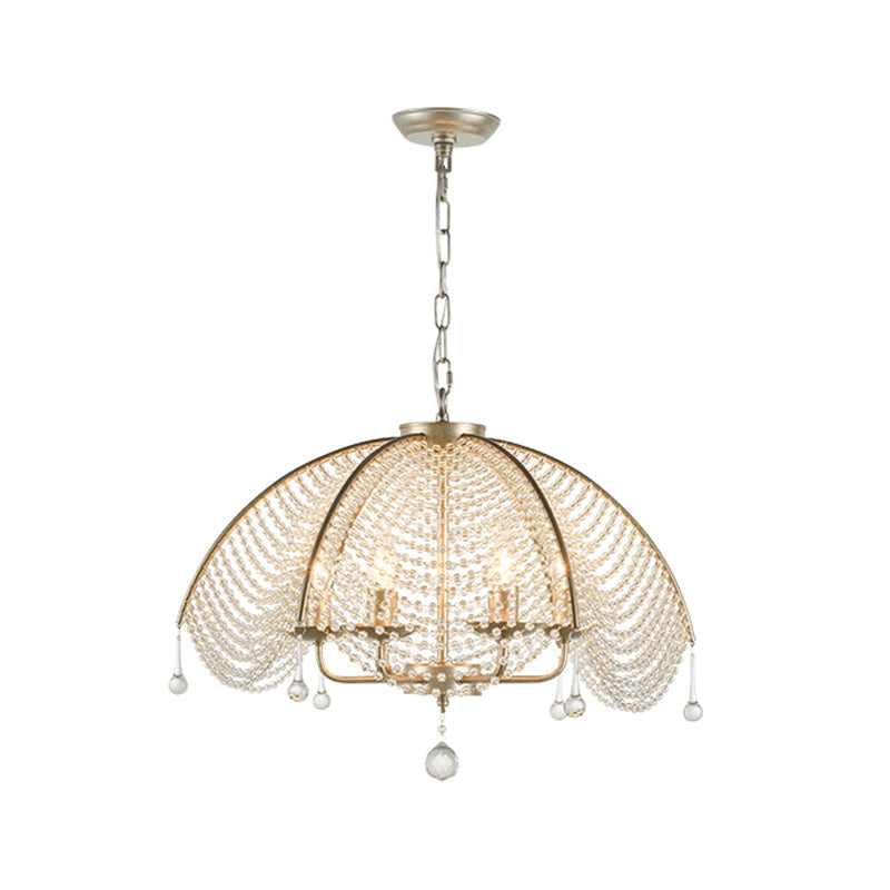 Scalloped Crystal Chandelier Lamp: Countryside Brass Pendant Light Perfect For Dining Room