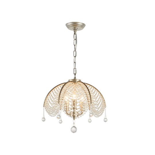 Scalloped Crystal Chandelier Lamp: Countryside Brass Pendant Light Perfect For Dining Room