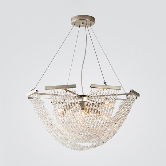 Silver Crystal Strand Chandelier Pendant Light For Traditional Living Room