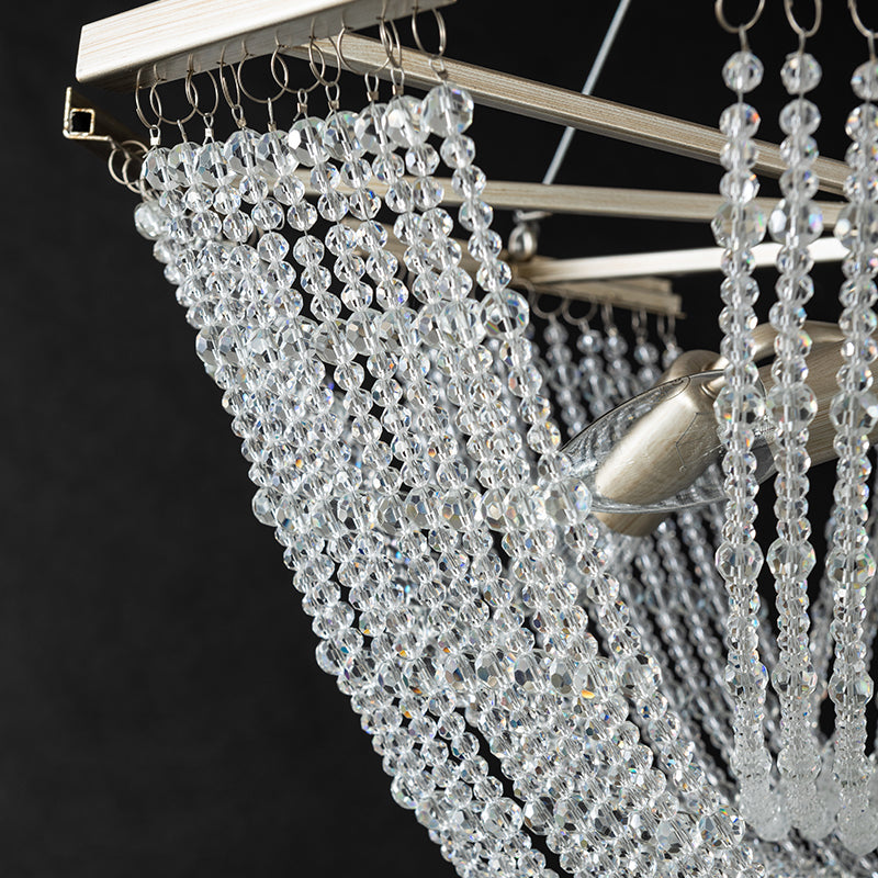 Silver Crystal Strand Chandelier Pendant Light For Traditional Living Room