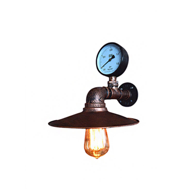 Industrial Rust Metallic Wall Mounted Lamp With Wide Flare Design And Water Gauge Decoration - 1