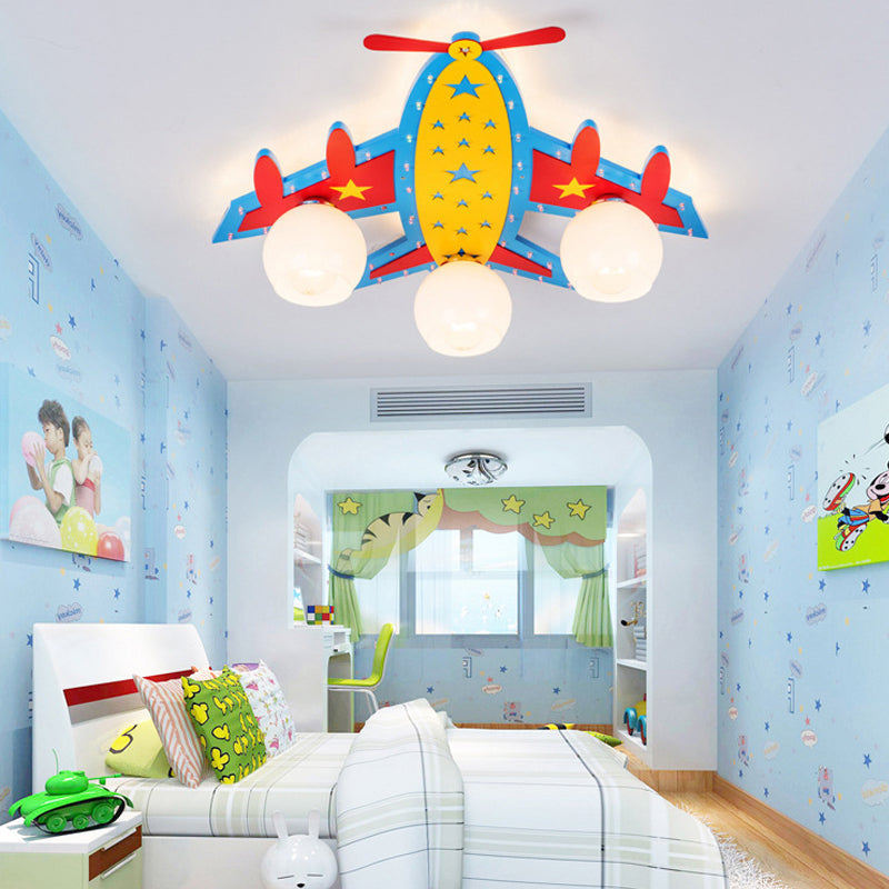 Wooden Blue Kids Propeller Plane Ceiling Light for Living Room or Baby Bedroom