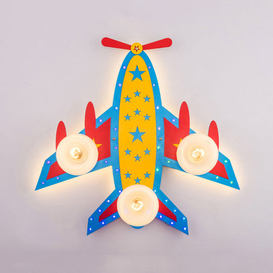 Wooden Blue Kids Propeller Plane Ceiling Light for Living Room or Baby Bedroom