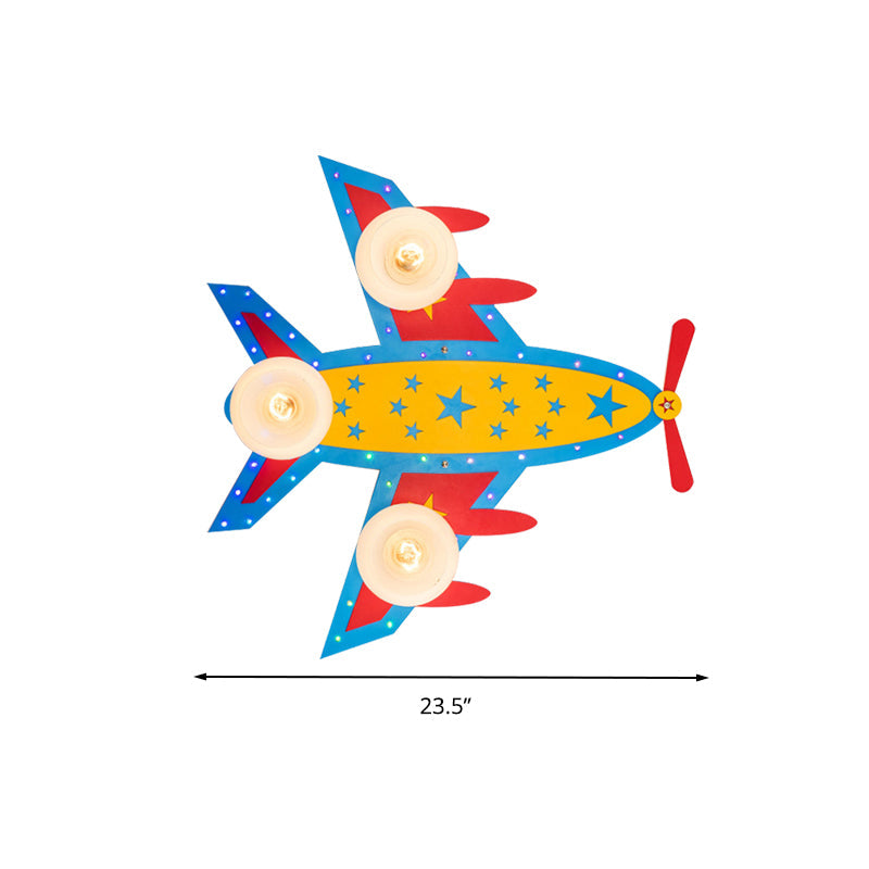 Wooden Blue Kids Propeller Plane Ceiling Light for Living Room or Baby Bedroom