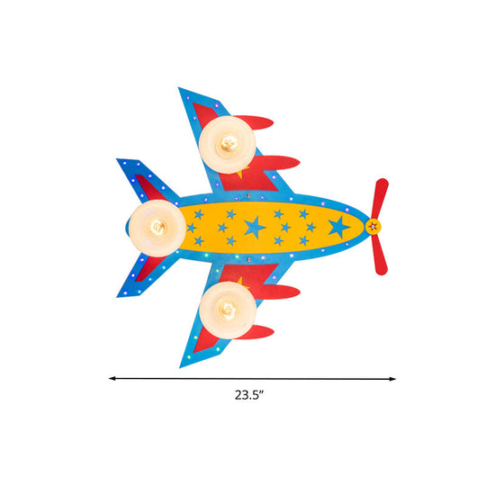 Wooden Blue Kids Propeller Plane Ceiling Light for Living Room or Baby Bedroom