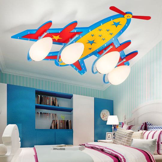 Wooden Blue Kids Propeller Plane Ceiling Light for Living Room or Baby Bedroom