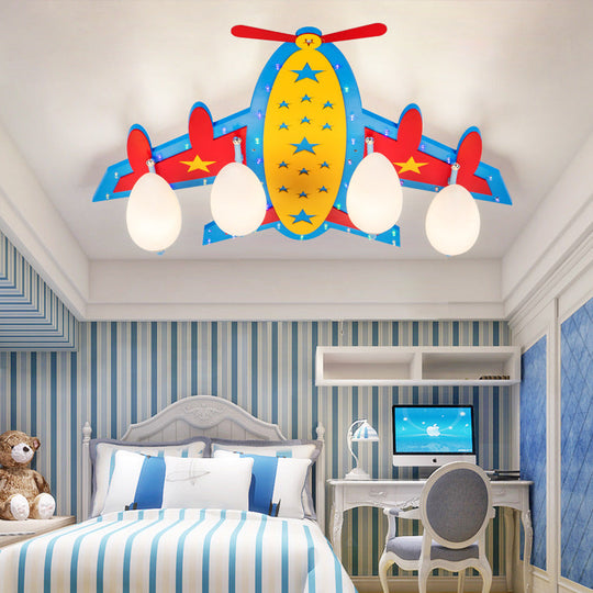 Wooden Blue Kids Propeller Plane Ceiling Light for Living Room or Baby Bedroom