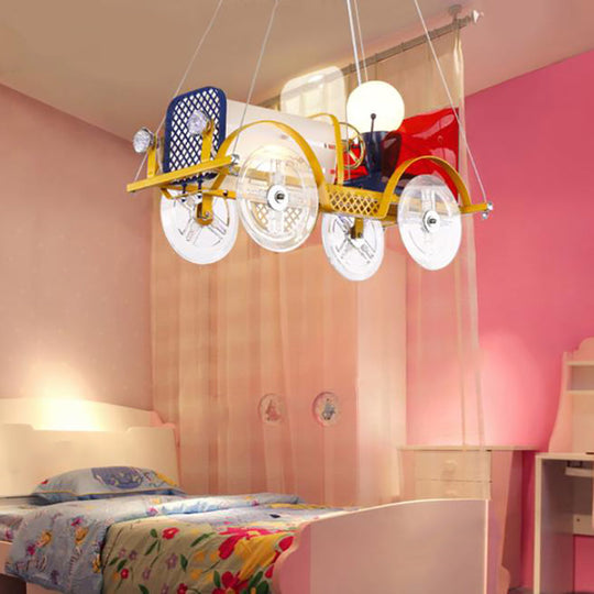 Yellow Car Pendant Light With Driver Cartoon Chandelier - Perfect For Baby Room! / 18 Warm