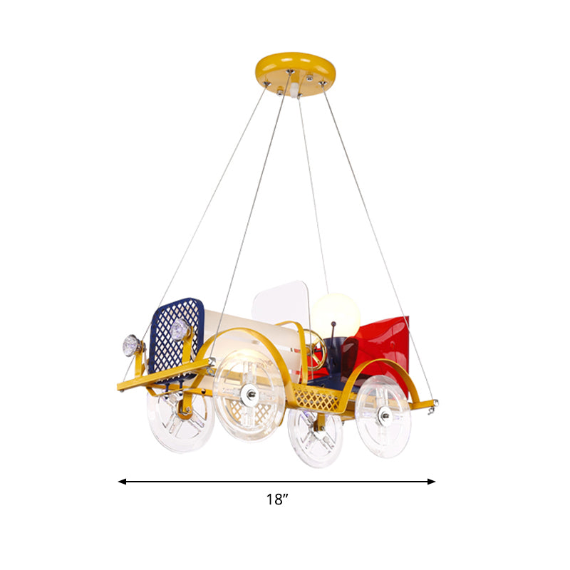 Yellow Car Pendant Light With Driver Cartoon Chandelier - Perfect For Baby Room!