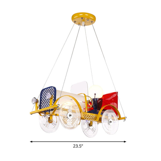 Yellow Car Pendant Light With Driver Cartoon Chandelier - Perfect For Baby Room!