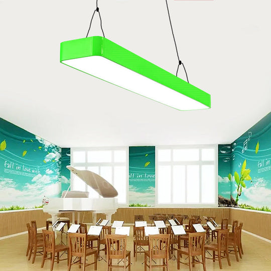 Stylish Acrylic Led Rectangle Chandelier In Warm/White Light For Office Decor Green / White