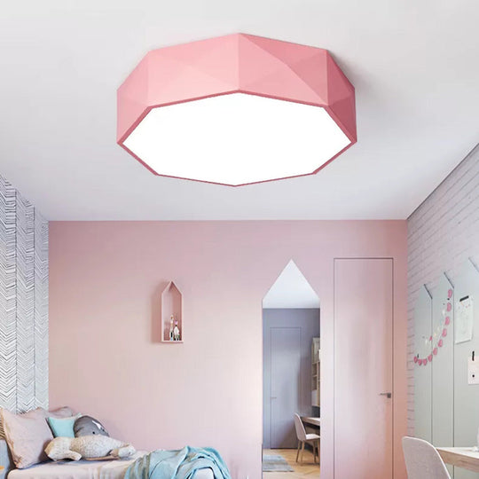 16/20 Dia Hexagon Macaron Acrylic Led Flush Mount Light For Girls Bedroom - Pink/Yellow/Blue/Green