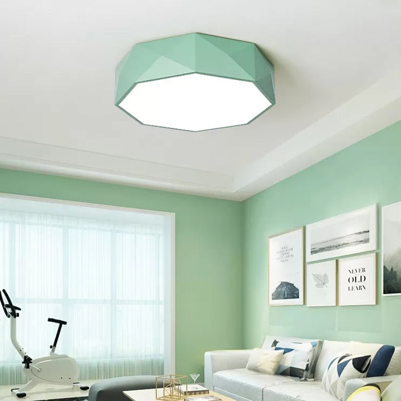 16"/20" Dia Hexagon Macaron Acrylic LED Flush Mount Light for Girls Bedroom - Pink/Yellow/Blue/Green Colors - Third Gear/Warm/White Light