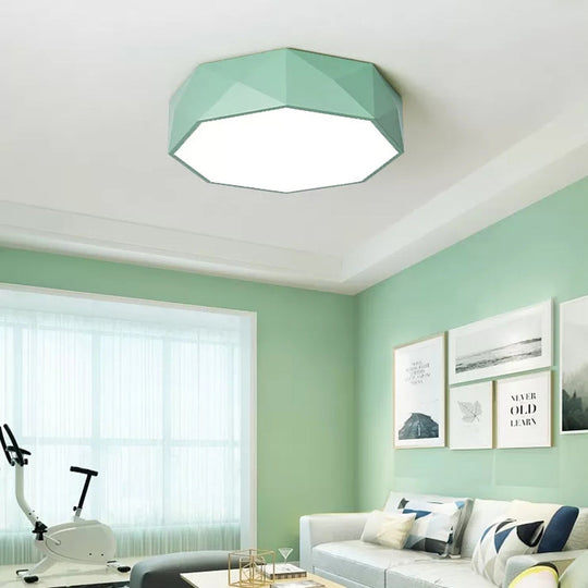 16/20 Dia Hexagon Macaron Acrylic Led Flush Mount Light For Girls Bedroom - Pink/Yellow/Blue/Green