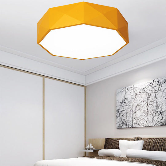 16/20 Dia Hexagon Macaron Acrylic Led Flush Mount Light For Girls Bedroom - Pink/Yellow/Blue/Green