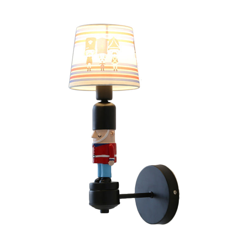 American Style Soldier Wall Lamp With Tapered Shade - 1 Head Bedroom Sconce Light