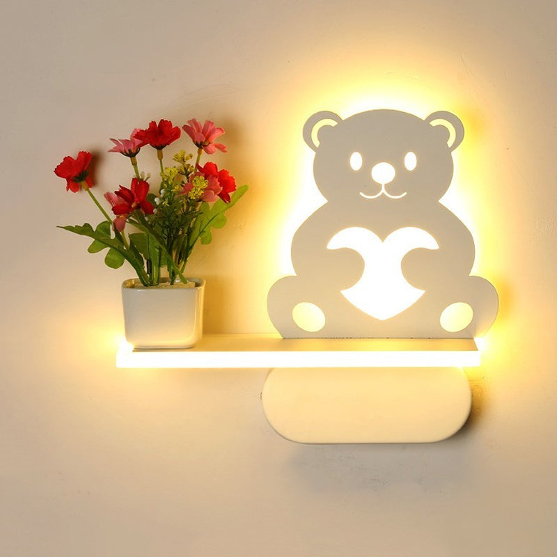 Modern Acrylic Wall Sconce With Shelf - White / Bear