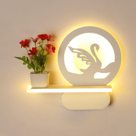 Romantic White Study Room Wall Lamp With Shelf And Acrylic Finish / Swan