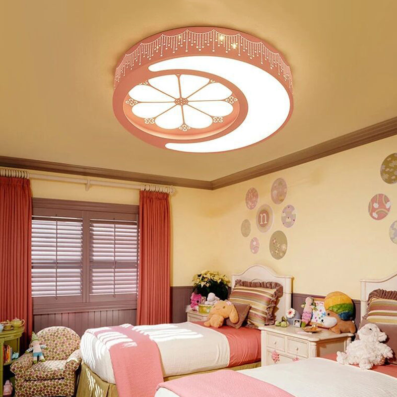 Kids' Moon and Flower Acrylic Art Deco Flush Mount Ceiling Light for Children's Room