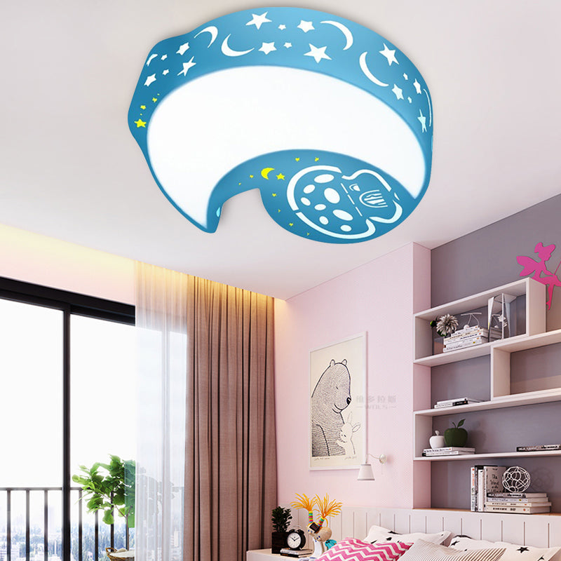 Blue Cartoon Moon Ceiling Lamp for Kindergarten with Acrylic Flush Mount