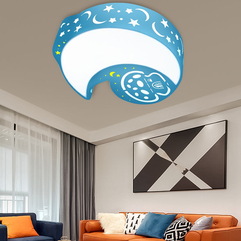 Blue Cartoon Moon Ceiling Lamp for Kindergarten with Acrylic Flush Mount