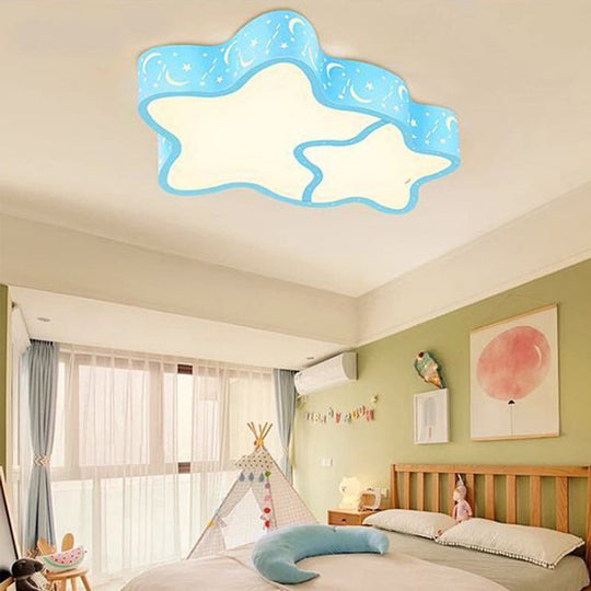 Cartoon Led Flush Mount Ceiling Light For Classrooms - Star Shade Acrylic Fixture Blue / Warm