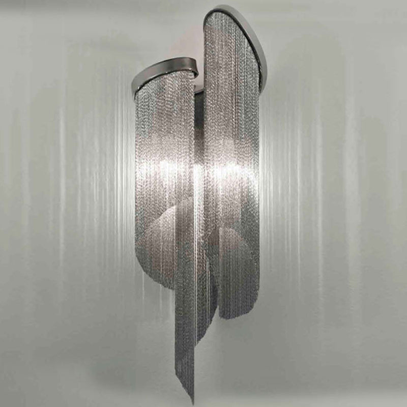 Modern Black Living Room Wall Light With Tassel Aluminum Shade - 2 Heads