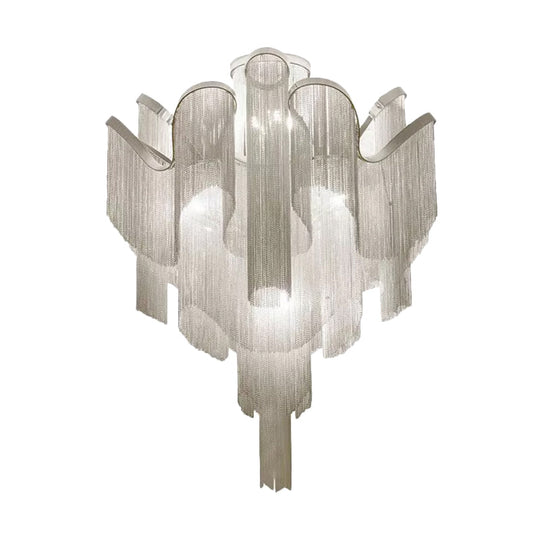 Modern Aluminum Tiered Tassel Semi Flush LED Ceiling Lamp for Living Room