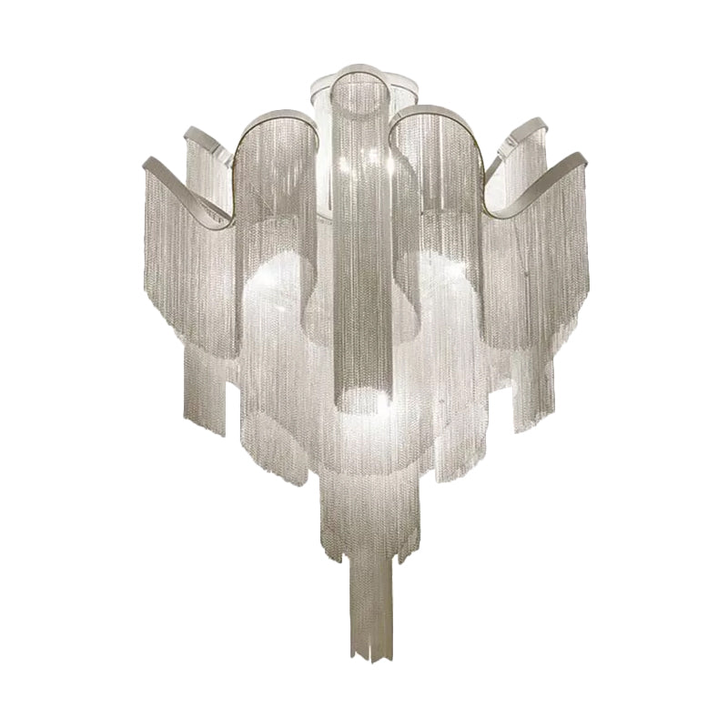 Modern Aluminum Tiered Tassel Semi Flush Led Ceiling Lamp For Living Room