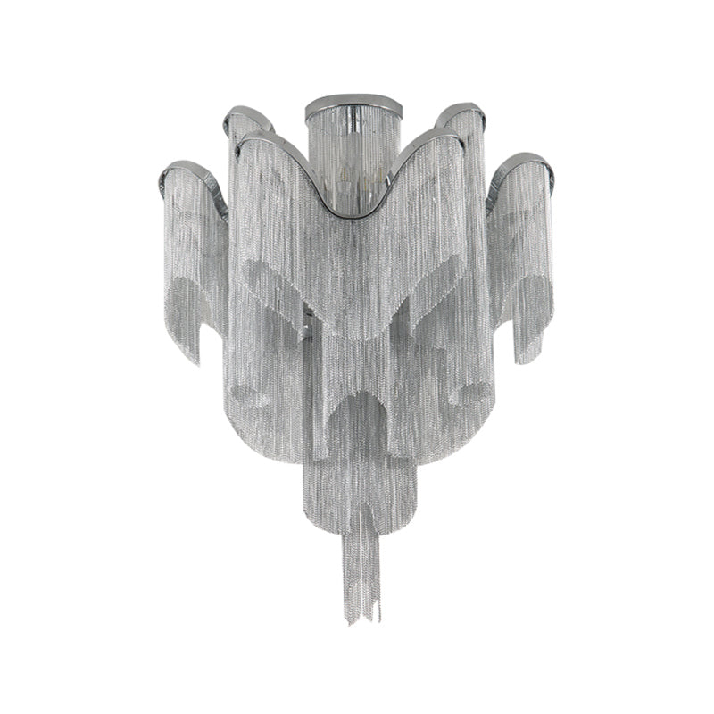 Modern Aluminum Tiered Tassel Semi Flush LED Ceiling Lamp for Living Room