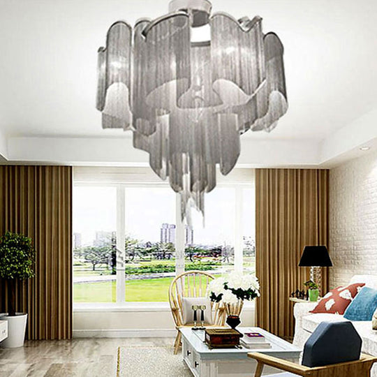 Sleek Twisted Aluminum LED Ceiling Light: Semi-flush, Contemporary Living Room Fixture