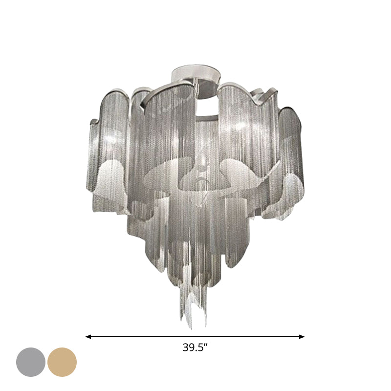 Sleek Twisted Aluminum LED Ceiling Light: Semi-flush, Contemporary Living Room Fixture