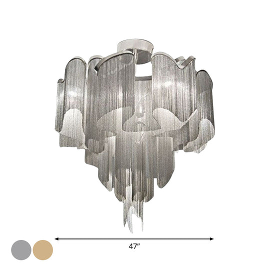 Sleek Twisted Aluminum LED Ceiling Light: Semi-flush, Contemporary Living Room Fixture