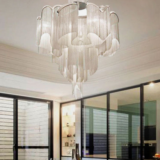 Sleek Twisted Aluminum LED Ceiling Light: Semi-flush, Contemporary Living Room Fixture