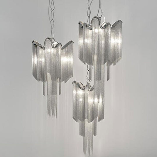 Silver Waterfall Corridor Pendant Chandelier - Modern LED Aluminum Light