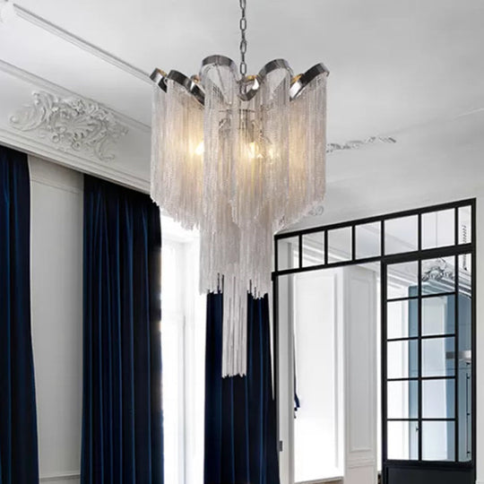 Silver Waterfall Corridor Pendant Chandelier - Modern LED Aluminum Light